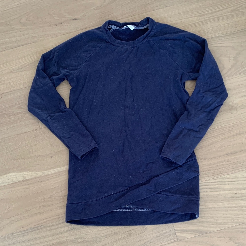 HANDMADE | Navy Long Sleeve Top with front bottom detail | approximately size S